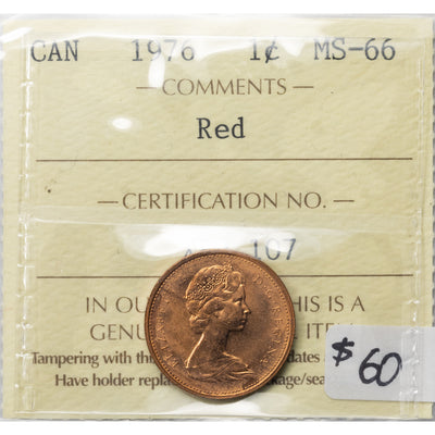 SOLD Canada 1976 1 Small Cent Coin - ICCS MS-66 Red