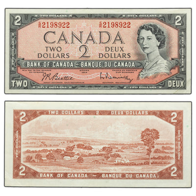 SOLD $2 1954 Bank of Canada Note Beattie-Rasminsky S/R Test Prefix BC-38dT - EF+
