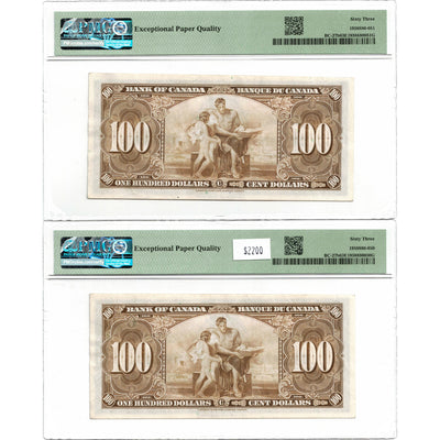 $100 1937 Bank of Canada Notes BC-27b - 2 Consecutive PMG UNC-63 EPQ