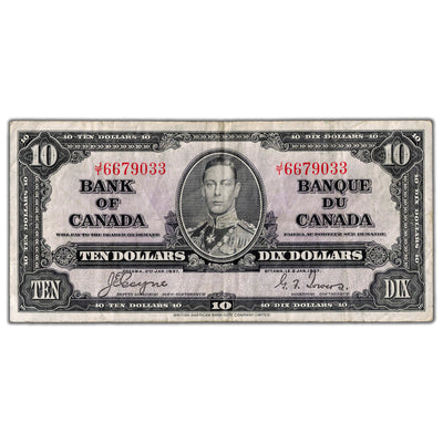 $10 1937 Bank of Canada Note Coyne-Towers J/T Prefix BC-24c - VF
