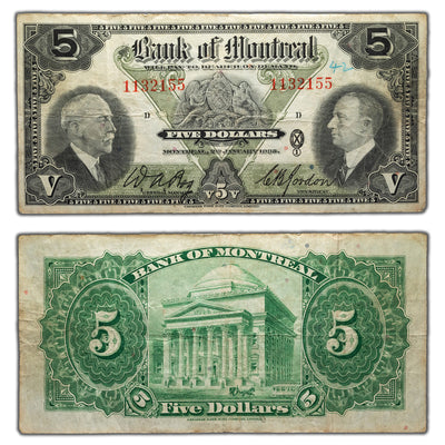 SOLD $5 1935 Bank of Montreal Canada Chartered Note #505-60-02 - Writing
