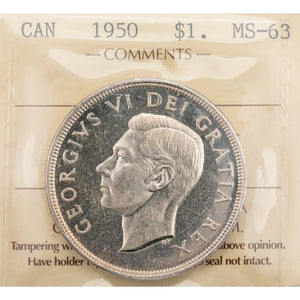 SOLD Canada 1950 $1 Silver Dollar Coin - ICCS MS-63
