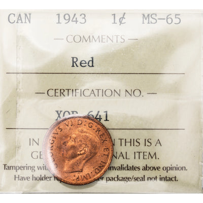 Canada 1943 1 Small Cent Coin - MS-65 Red