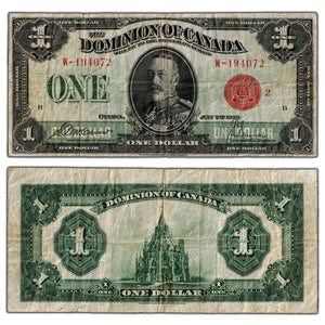 SOLD $1 1923 Dominion of Canada Note Red Seal Series W DC-25g - Fine
