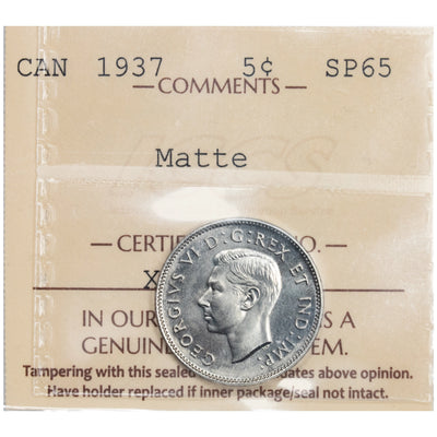 Canada 1937 5 Cents Nickel Coin - ICCS SP-65 Matte Specimen