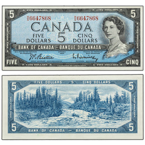 SOLD $5 1954 Bank of Canada Note Beattie-Rasminsky H/S Prefix BC-39b - EF