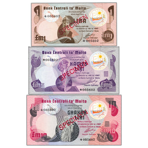 SOLD Malta 1979 3-Note Matched Serial Specimen Set