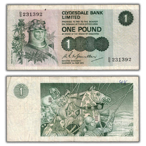 SOLD Scotland Clydesdale Bank 1972 One Pound Note P #204b - Minor Pinhole/Writing