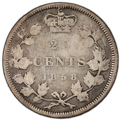 SOLD Canada 1858 Re-Engraved '5' 20 Cents Silver Coin - Scratches/Hairlines
