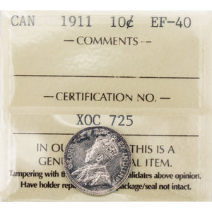 SOLD Canada 1911 10 Cents Dime Silver Coin - ICCS EF-40