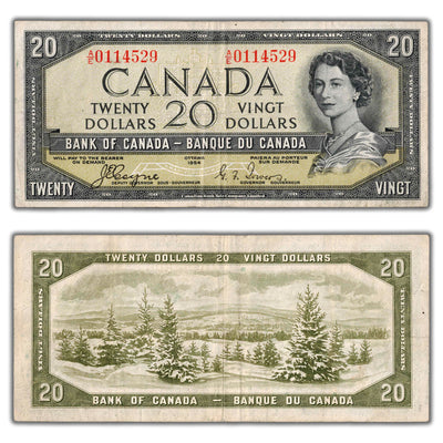 $20 1954 Bank of Canada Note Devil Face A/E Prefix BC-33a - VF