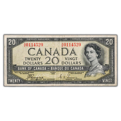 $20 1954 Bank of Canada Note Devil Face A/E Prefix BC-33a - VF