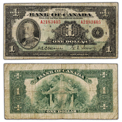 $1 1935 Bank of Canada Note English Text Letter A BC-1 - VG/F