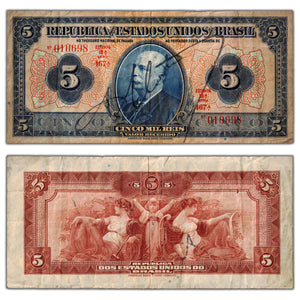Brazil ND (1925) 5 Five Mil Reis Note P #29b - Circulated