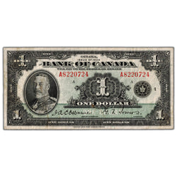 $1 1935 Bank of Canada Note English Text Letter A BC-1 - F/VF