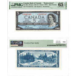 SOLD $5 1954 Bank of Canada Note *V/S Replacement Prefix BC-39bA - PMG Gem UNC-65 EPQ