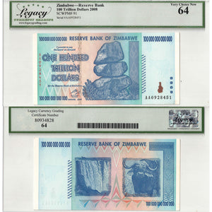 SOLD Zimbabwe 2008 100 Trillion Dollars Note P #91 - Legacy UNC-64