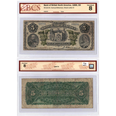 SOLD $5 1886 Bank of British North America Note #55-22-04 - BCS VG-8