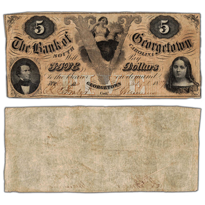 United States 1857 The Bank of Georgetown SC $5 Obsolete Note - Circulated