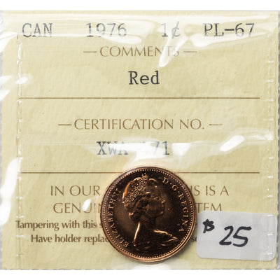 SOLD Canada 1976 1 Small Cent Coin - ICCS PL-67 Red
