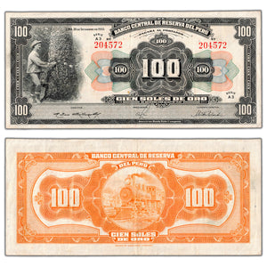 Peru 1950 100 Soles de Oro Note P #69Aa - VF+