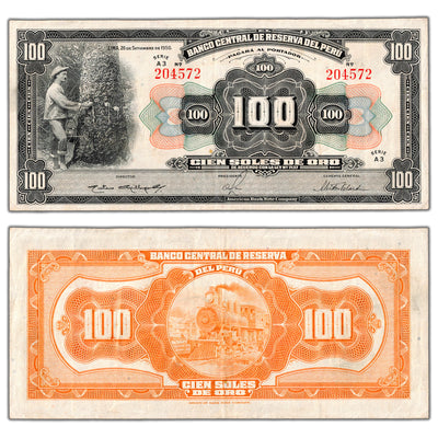 Peru 1950 100 Soles de Oro Note P #69Aa - VF+