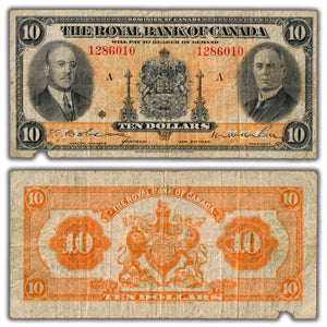 SOLD $10 1935 Royal Bank of Canada Chartered Note CH #630-18-04a - Missing Piece