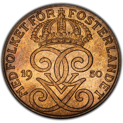 Sweden 1950 Bronze 2 Ore Coin KM #778 - Proof Like
