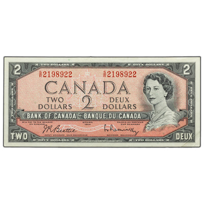 SOLD $2 1954 Bank of Canada Note Beattie-Rasminsky S/R Test Prefix BC-38dT - EF+
