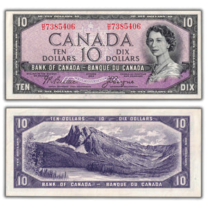 SOLD $10 1954 Bank of Canada Note Devil Face H/D Prefix BC-32b - Crisp VF/EF