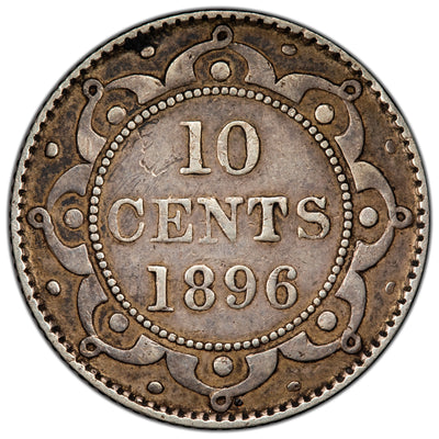 Newfoundland 1896 10 Cents Dime Silver Coin - Very Fine