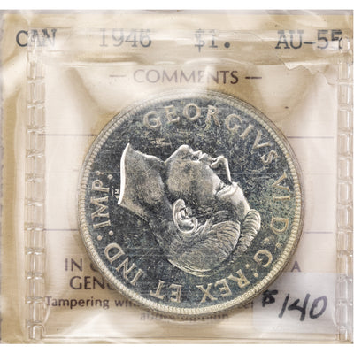 SOLD Canada 1946 $1 Silver Dollar Coin - ICCS AU-55