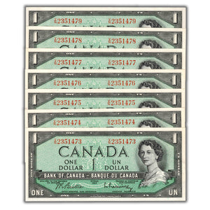 SOLD $1 1954 Bank of Canada Notes V/N Prefix BC-37b - 7 Consecutive - Ch UNC