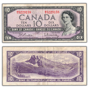 SOLD $10 1954 Bank of Canada Note Beattie-Rasminsky B/V Prefix BC-40b - VF