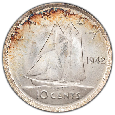 Canada 1942 10 Cents Dime Silver Coin - Choice Uncirculated