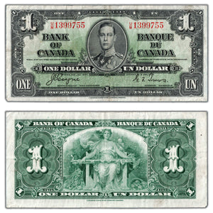 SOLD $1 1937 Bank of Canada Note Coyne-Towers U/M Prefix BC-21d - VF