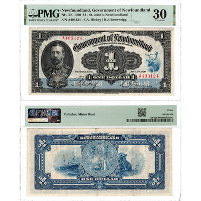 $1 1920 Government of Newfoundland Note NF-12b - PMG VF-30