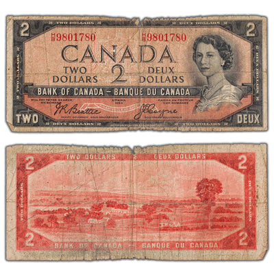 $2 1954 Bank of Canada Note Devil Face H/B Prefix BC-30b - Filler