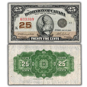 SOLD 25 Cents 1923 Dominion of Canada Note Shinplaster DC-24d - Cleaned