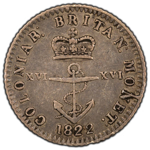 SOLD British West Indies 1822 Wide Date 1/16th Dollar Silver Coin - Anchor Money