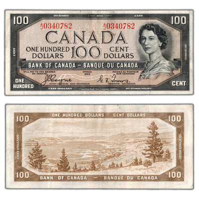 $100 1954 Bank of Canada Note Devil Face Coyne-Towers BC-35a - VF