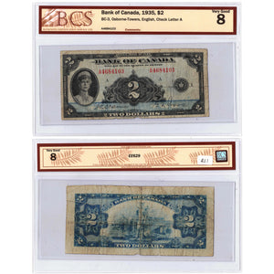 SOLD $2 1935 Bank of Canada Note English Text BC-3 - BCS VG-8