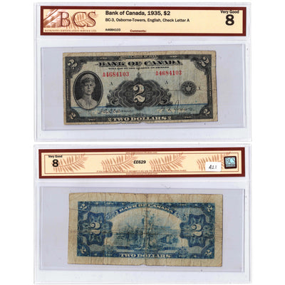 SOLD $2 1935 Bank of Canada Note English Text BC-3 - BCS VG-8