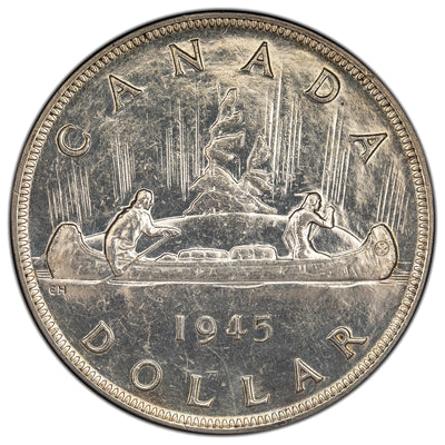 Canada 1945 $1 Silver Dollar Coin - Cleaned