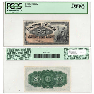 SOLD 25 Cents 1900 Dominion of Canada Shinplaster Note DC-15b - PCGS EF-45PPQ