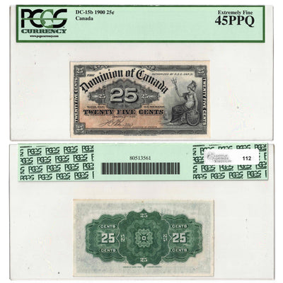 SOLD 25 Cents 1900 Dominion of Canada Shinplaster Note DC-15b - PCGS EF-45PPQ