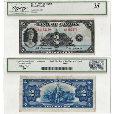 SOLD $2 1935 Bank of Canada Note English Text BC-3 - Legacy VF-20