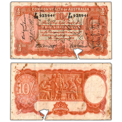 Australia ND (1939-52) 10 Ten Shillings Note P #25b - Short Snorter