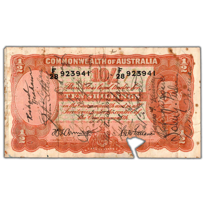 Australia ND (1939-52) 10 Ten Shillings Note P #25b - Short Snorter
