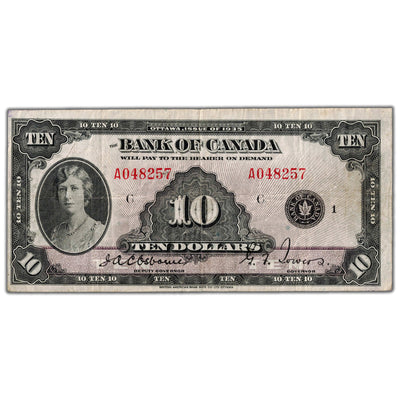 SOLD $10 1935 Bank of Canada Note English Text BC-7 - VF